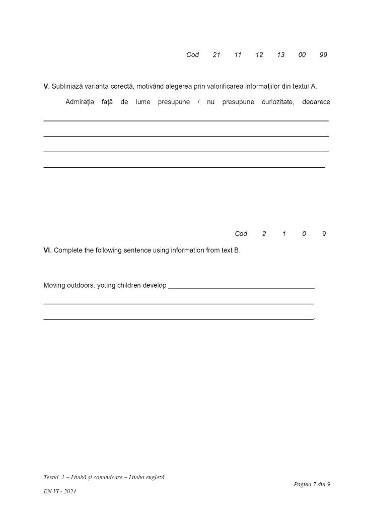 Subiectele la Limba română de la Evaluare Națională 2024, clasa a VI-a, au fost publicate 904471