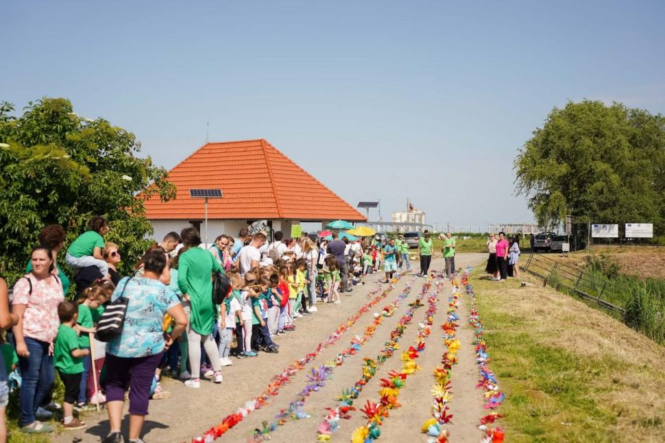 Un şirag de flori făcut de copii de grădiniță, din PET-uri, în Satu Mare, a intrat în Cartea Recordurilor 907091