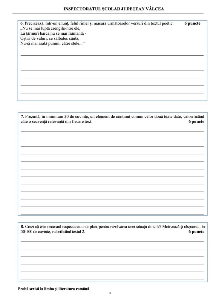 Teste de antrenament la Limba și literatura română pentru Evaluarea Națională 2024 907319