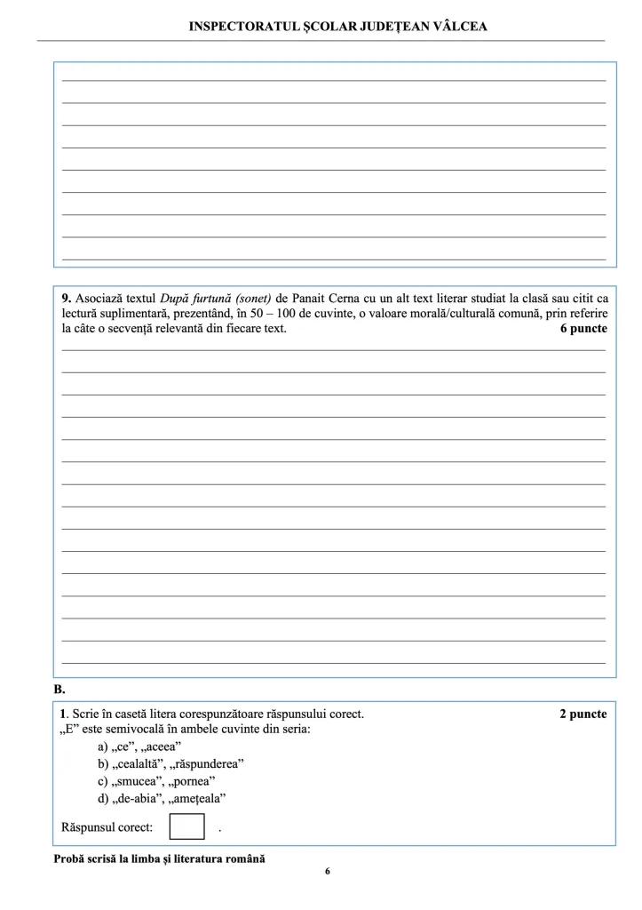 Teste de antrenament la Limba și literatura română pentru Evaluarea Națională 2024 907320