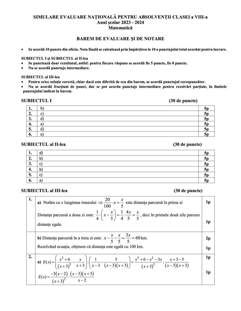 Teste de antrenament la Matematică pentru Evaluarea Națională 2024 907348
