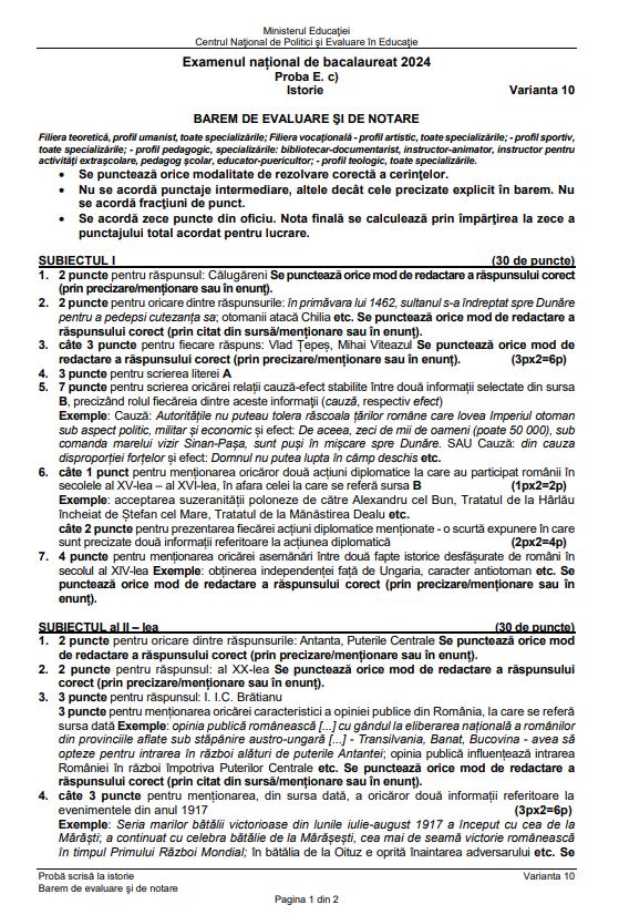 Subiectele şi baremul la Istorie de la Bacalaureat 2024. Ce au primit elevii la examen 910648