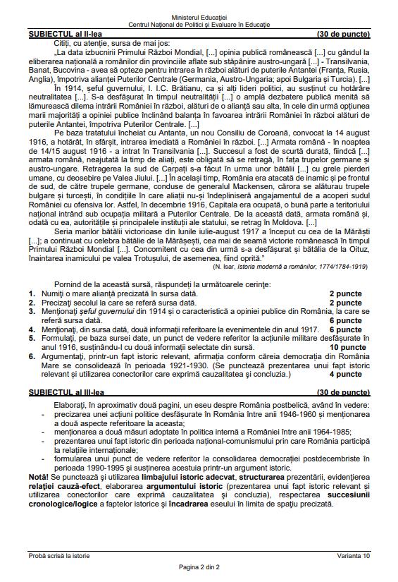 Subiectele şi baremul la Istorie de la Bacalaureat 2024. Ce au primit elevii la examen 910654