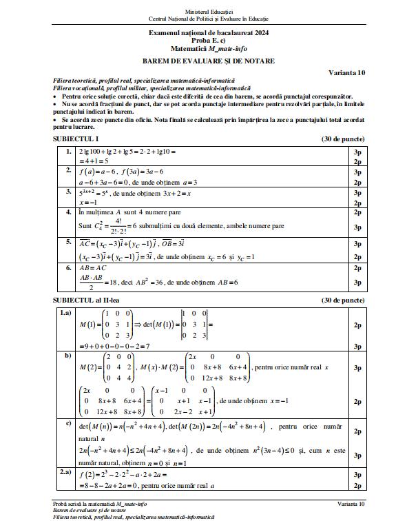 Subiectele şi baremul de corectare la Matematică de la Bacalaureat 2024. Ce au primit elevii la examen 910667