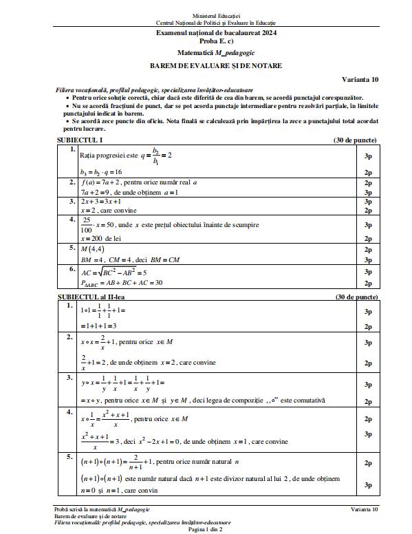 Subiectele şi baremul de corectare la Matematică de la Bacalaureat 2024. Ce au primit elevii la examen 910668