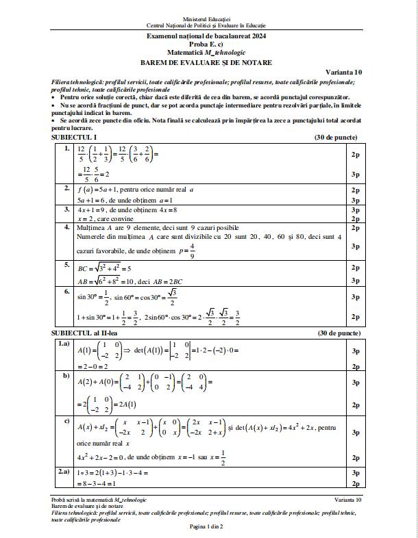Subiectele şi baremul de corectare la Matematică de la Bacalaureat 2024. Ce au primit elevii la examen 910671