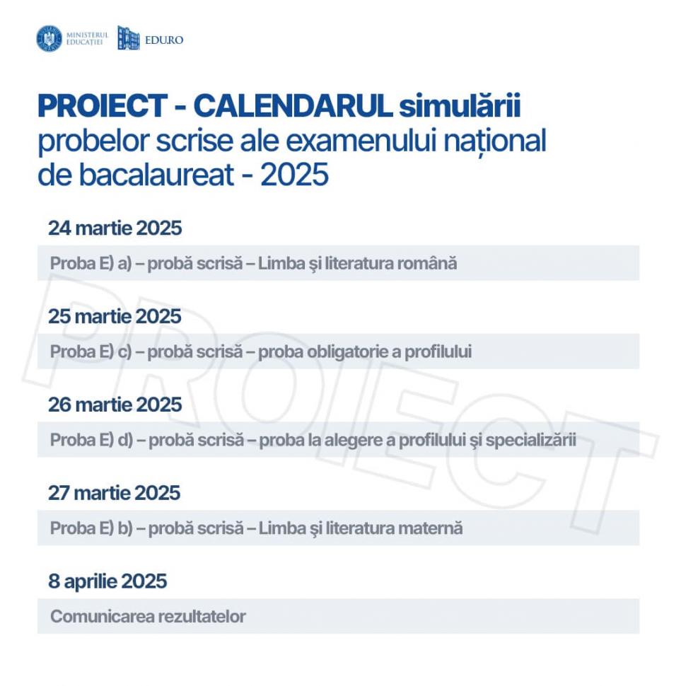 Calendarul pentru simulările la Evaluarea națională şi Bacalaureat 2025. Propunerile ministrului Educaţiei 917005