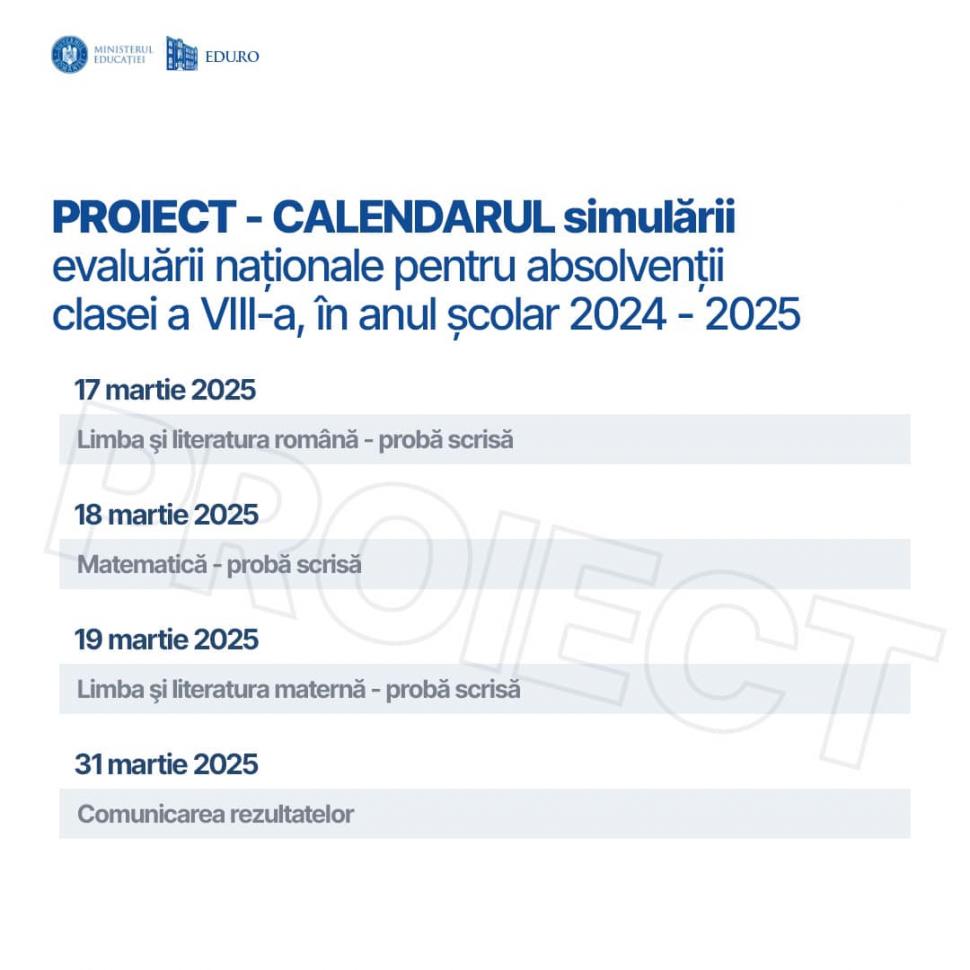 Calendarul pentru simulările la Evaluarea națională şi Bacalaureat 2025. Propunerile ministrului Educaţiei 917006