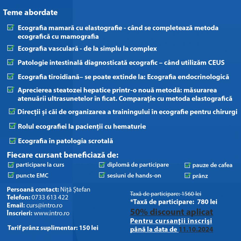 Curs avansat de ultrasonografie în medicina generală, Hotel Ramada București, 2024 922015