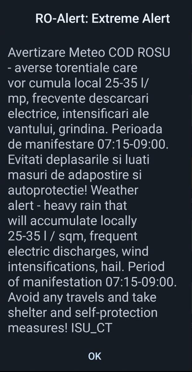 Cod roșu de ploi torențiale în Constanța. Mesaj RO-Alert: „Evitați deplasările”. Străzi inundate, copaci rupți și mașini avariate 926229