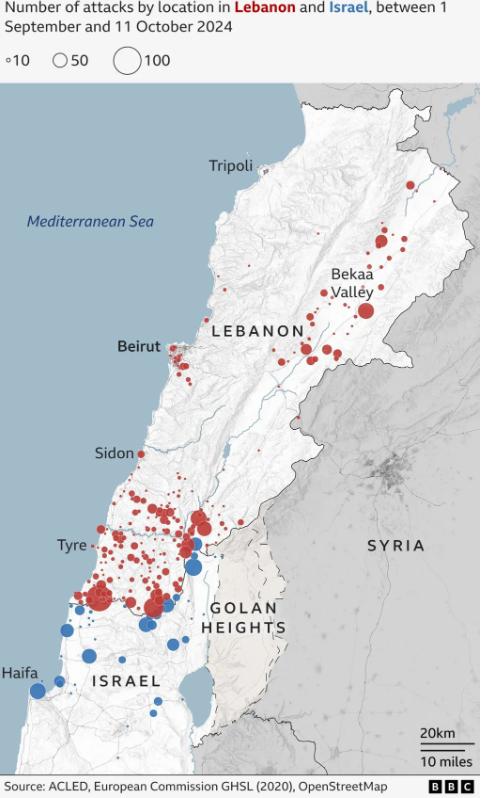 Cum se vede din satelit "zona moartă" din Liban. Mai multe clădiri au fost distruse în două săptămâni decât într-un an întreg de război 930922
