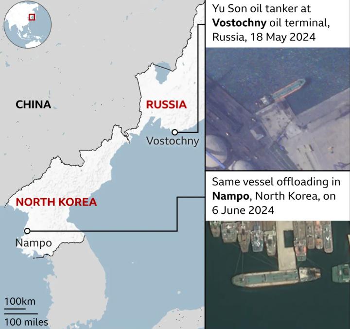Imaginile din satelit cu petroliere nord-coreene, care arată prețul pe care Putin i-l plătește lui Kim Jong Un pentru ajutorul militar 937030