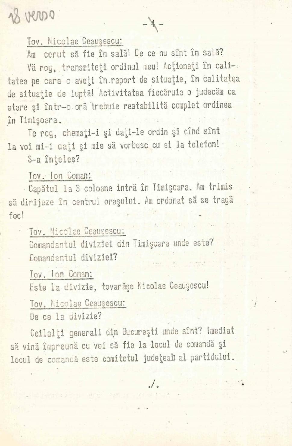 35 de ani de la căderea comunismului. Stenograme cu ordinele lui Ceaușescu la evenimentele din 16-20 decembrie 1989 de la Timişoara 941316