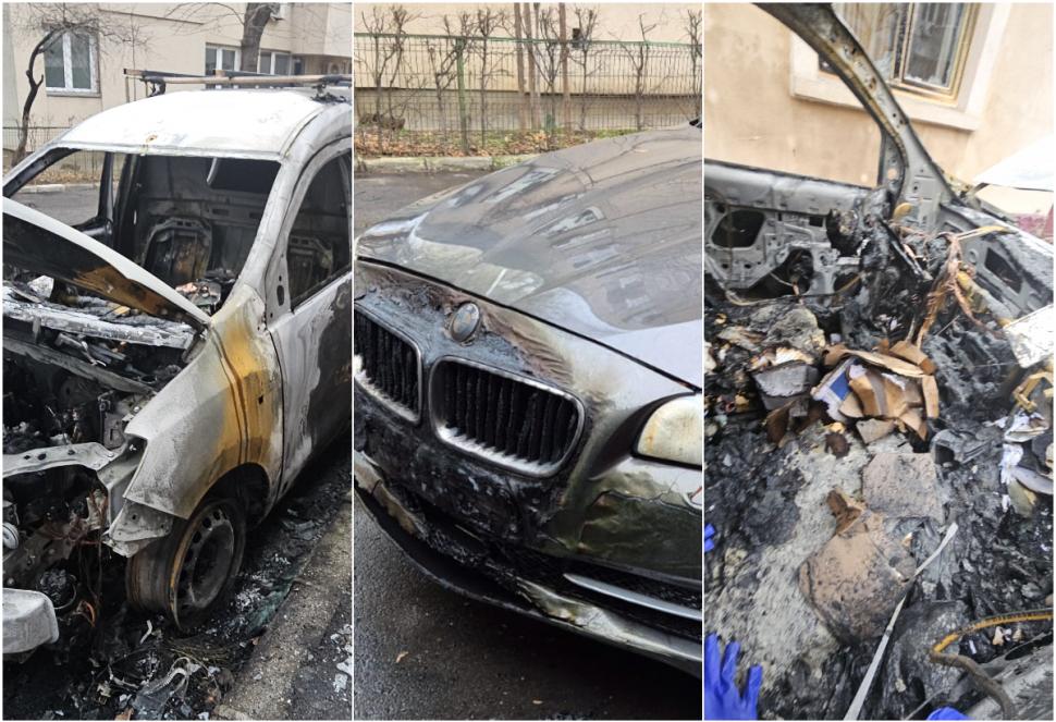 Imagini cu mașinile incendiate de o femeie care a vrut să se răzbune pe fosta șefă. La instanță, s-a apărat că a încurcat autoturismele 944377