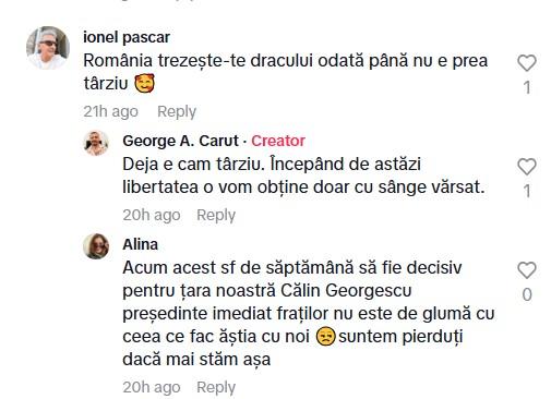 Val de instigări la violență pe Tik Tok pentru protestul de sâmbătă. Susținătorii lui Călin Georgescu cheamă la ”vărsare de sânge”  953432