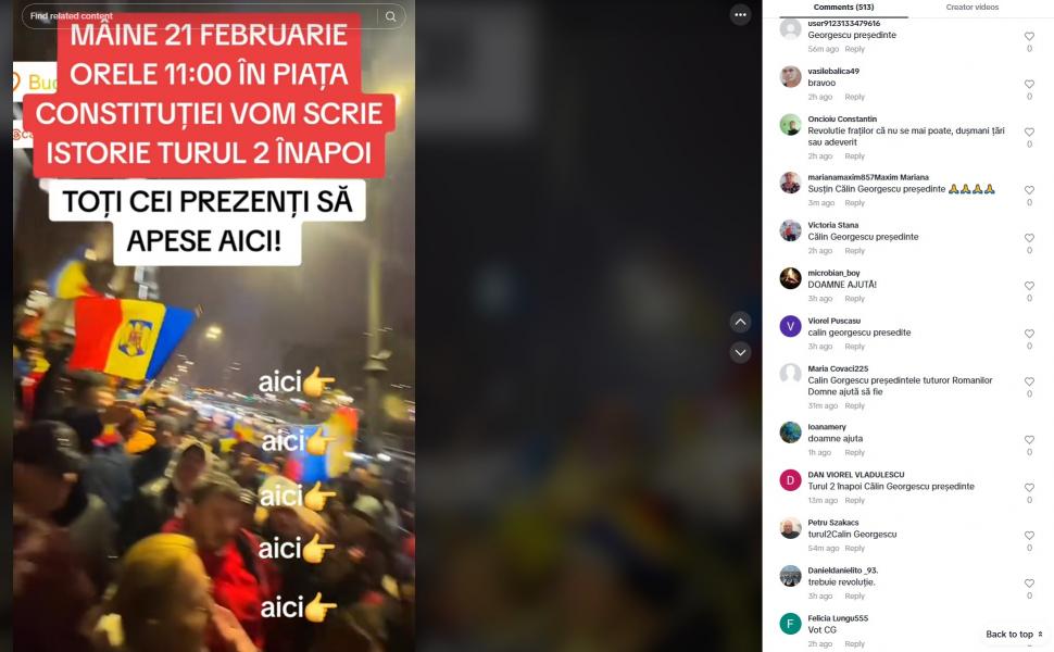 Val de instigări la violență pe Tik Tok pentru protestul de sâmbătă. Susținătorii lui Călin Georgescu cheamă la ”vărsare de sânge”  953454