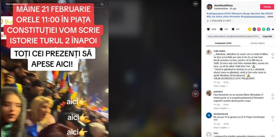 Val de instigări la violență pe Tik Tok pentru protestul de sâmbătă. Susținătorii lui Călin Georgescu cheamă la ”vărsare de sânge”  953459