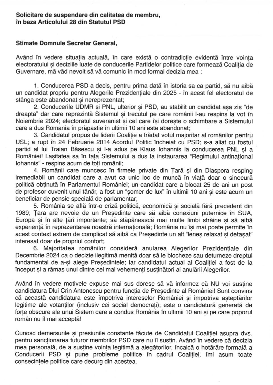 DOCUMENT. Victor Ponta s-a suspendat din PSD. Ce motive invocă în scrisoarea trimisă la partid 955011