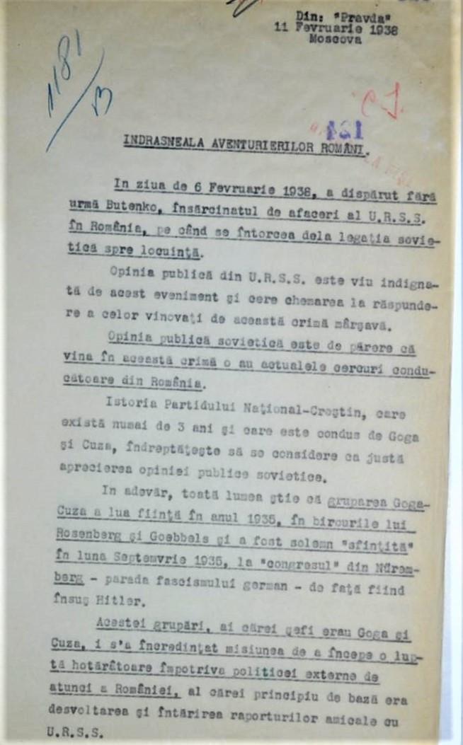 SRI a desecretizat documente din „Afacerea Butenko”: „Tratarea eronată a situaţiei ar fi putut conduce la un nou Sarajevo” 960633