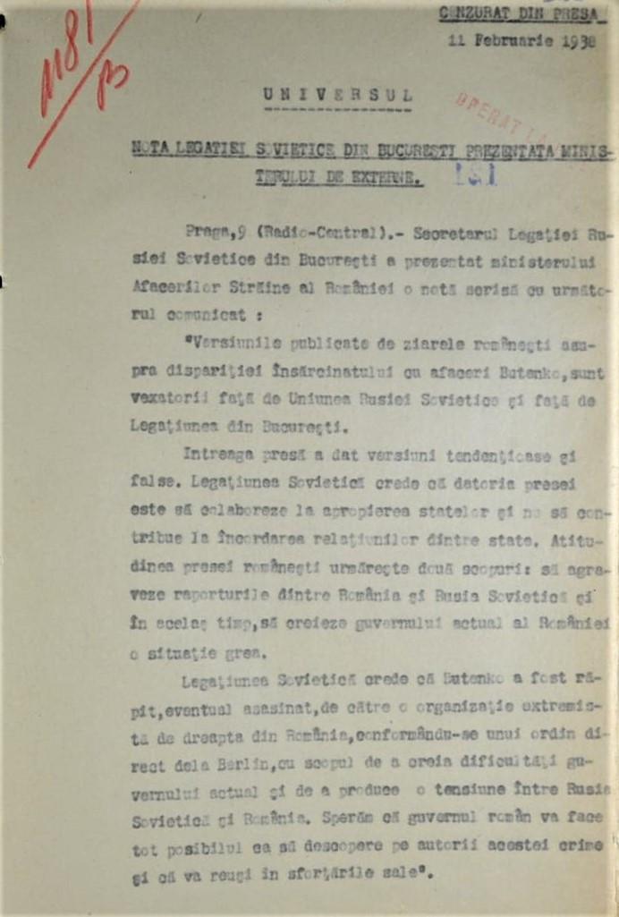 SRI a desecretizat documente din „Afacerea Butenko”: „Tratarea eronată a situaţiei ar fi putut conduce la un nou Sarajevo” 960638