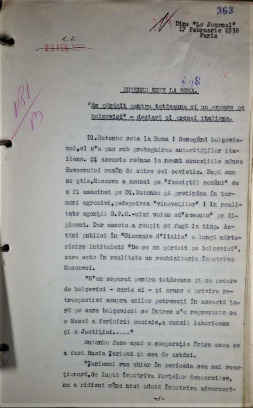SRI a desecretizat documente din „Afacerea Butenko”: „Tratarea eronată a situaţiei ar fi putut conduce la un nou Sarajevo” 960641