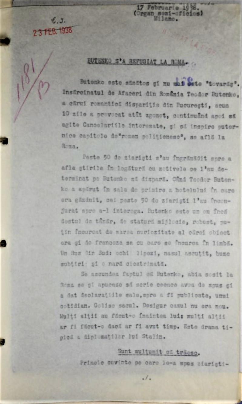 SRI a desecretizat documente din „Afacerea Butenko”: „Tratarea eronată a situaţiei ar fi putut conduce la un nou Sarajevo” 960651