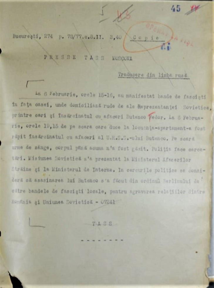 SRI a desecretizat documente din „Afacerea Butenko”: „Tratarea eronată a situaţiei ar fi putut conduce la un nou Sarajevo” 960654