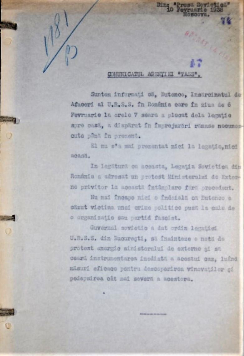 SRI a desecretizat documente din „Afacerea Butenko”: „Tratarea eronată a situaţiei ar fi putut conduce la un nou Sarajevo” 960655