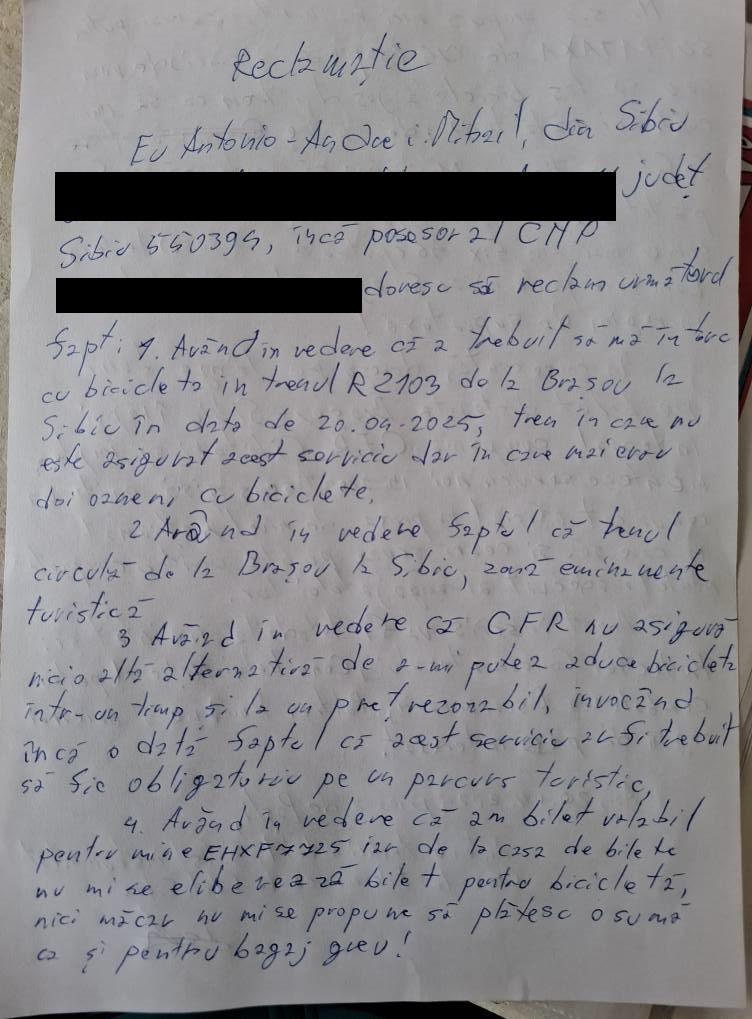 Ce a păţit în ziua de Paști un artist din Sibiu căruia nu i-a fost calculată suprataxa pentru bicicletă în gară, dar s-a urcat în tren 967016