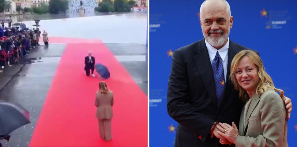 Premierul Albaniei a îngenuncheat în faţa Giorgiei Meloni, scena a fost filmată la Summitul CPE. Cum i s-a adresat lui Emmanuel Macron 973220