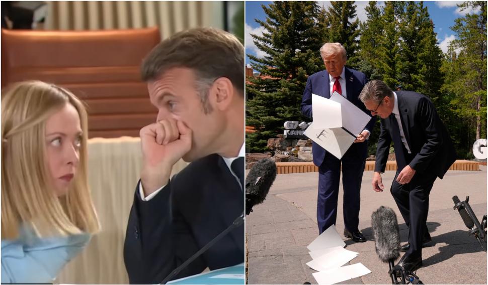 Momente virale la Summitul G7. Meloni își dă ochii peste cap într-o discuție secretă cu Macron, Trump scapă pe jos acordul comercial 981305