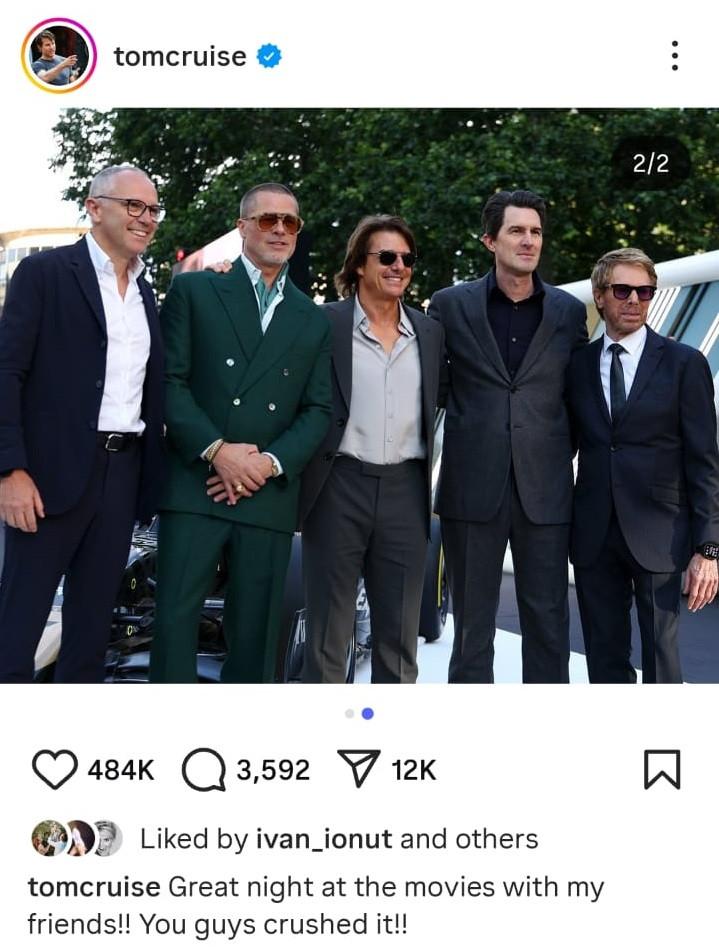 După 30 de ani, Brad Pitt şi Tom Cruise au făcut senzaţie pe covorul roşu la premiera filmului F1, la Londra: "Fraţi din mame diferite" 983509