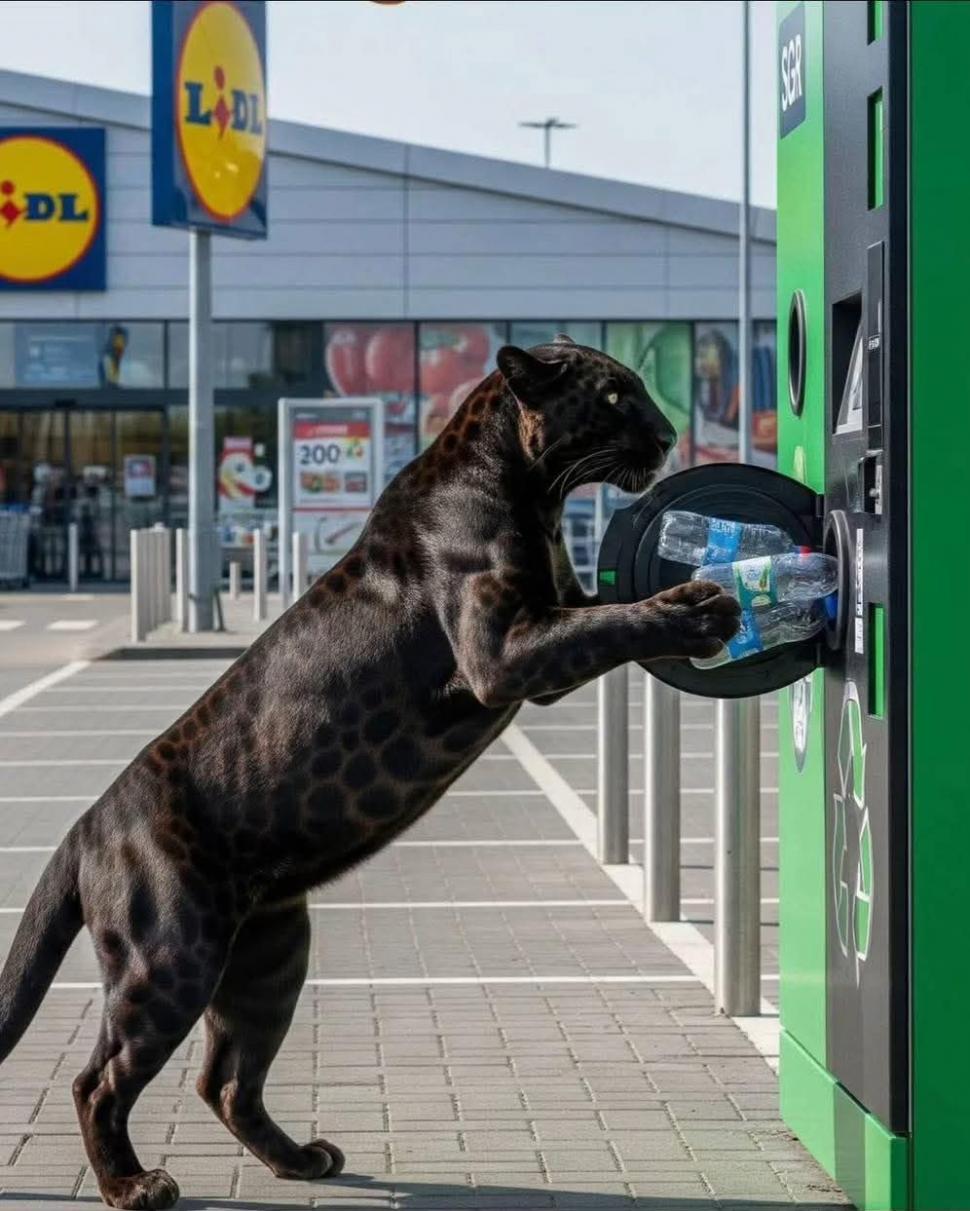 Festival de meme-uri pe internet cu pantera neagră în România: Felina ba mănâncă o șaorma la terasă, ba duce sticle la reciclat 986222