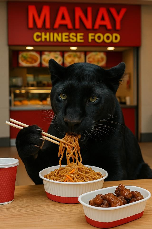 Festival de meme-uri pe internet cu pantera neagră în România: Felina ba mănâncă o șaorma la terasă, ba duce sticle la reciclat 986232