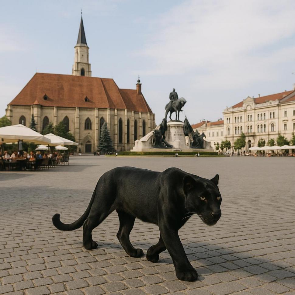 Festival de meme-uri pe internet cu pantera neagră în România: Felina ba mănâncă o șaorma la terasă, ba duce sticle la reciclat 986238