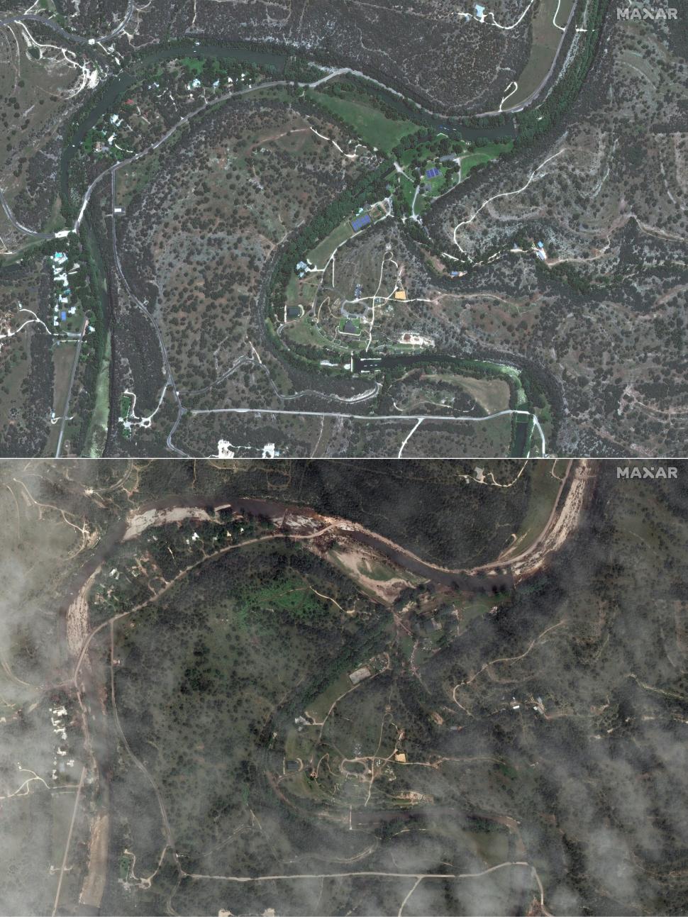 Imagini din satelit. Cum arată din spațiu locul dezastrului din Texas, unde peste 100 de oameni au murit în inundații catastrofale 987799