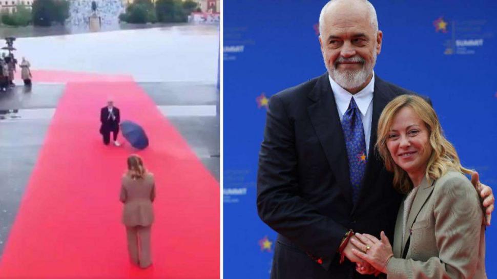 S-a întâmplat din nou: premierul Albaniei a îngenuncheat iar în fața Giorgiei Meloni 988419