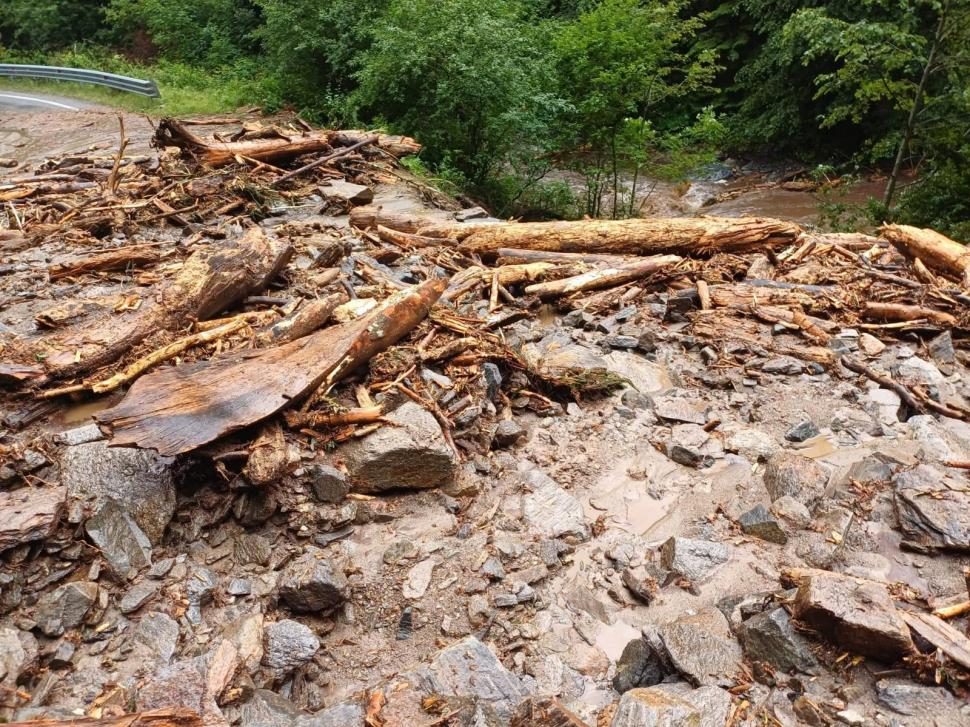 Circulația e oprită complet pe Transfăgărășan: O furtună violentă a provocat viituri care au rupt asfaltul, drumul e acoperit de copaci 989855