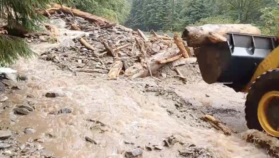 Circulația e oprită complet pe Transfăgărășan: O furtună violentă a provocat viituri care au rupt asfaltul, drumul e acoperit de copaci 989857