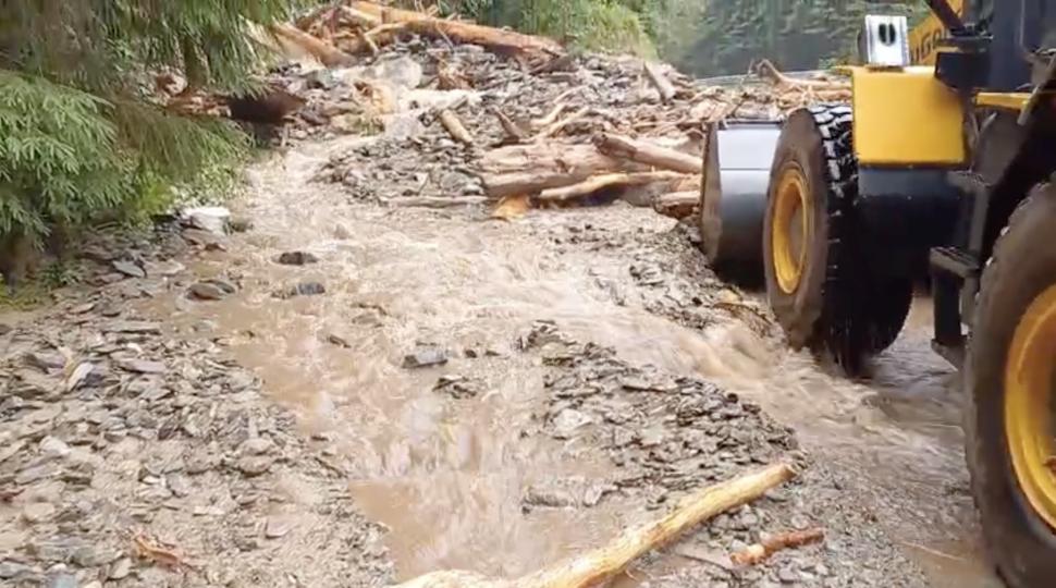 Circulația e oprită complet pe Transfăgărășan: O furtună violentă a provocat viituri care au rupt asfaltul, drumul e acoperit de copaci 989859