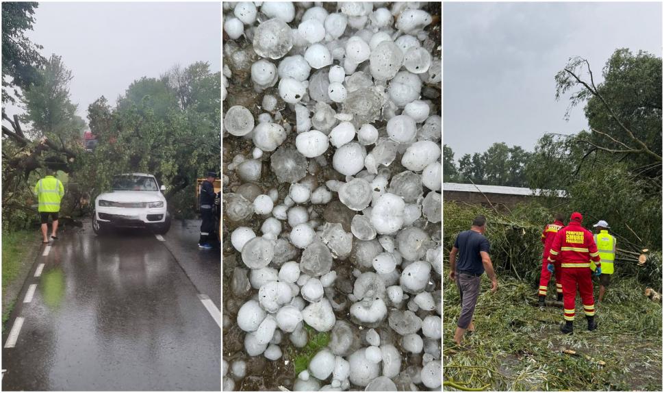 Furtuni puternice în România. Vijelii cu grindină uriașă în Suceava. Un copac a căzut peste o mașină aflată în mers, în Neamț 990189