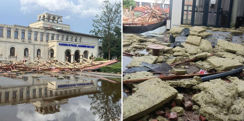 MAI, anchetă la Academia de Poliţie, după pagubele mari provocate de furtună. Acoperişul a fost smuls şi sălile au fost inundate 990719