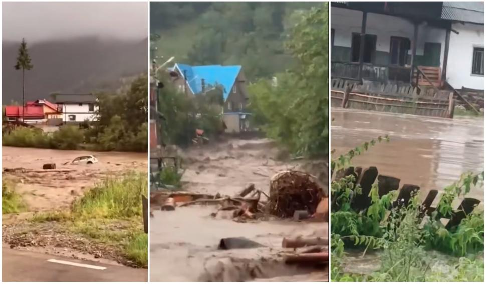 Viituri puternice în Suceava, după codul roșu de furtună. Mașini luate de apă, case inundate, grindină uriașă 993629