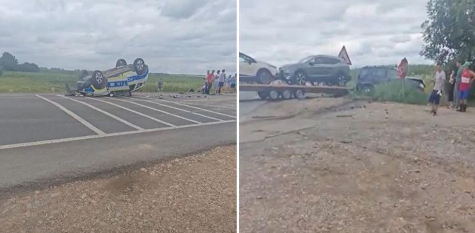 Accident grav în Timiş. O maşină de poliţie s-a răsturnat în timpul unei misiuni, după ce şoferul din faţă a frânat brusc 993947