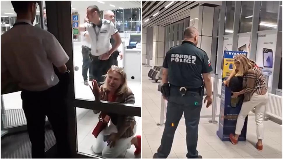 Scene șocante cu o pasageră care cade în genunchi plângând pentru că nu a fost lăsată să urce în avion din cauza bagajului prea mare 994008