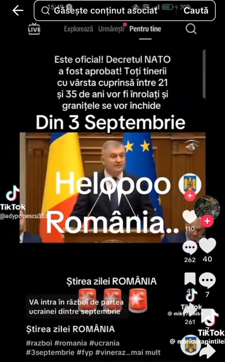România nu a intrat în război miercuri, dar a început o altă campanie de manipulare pe Tiktok : minciuna cu noul Covid 1004068