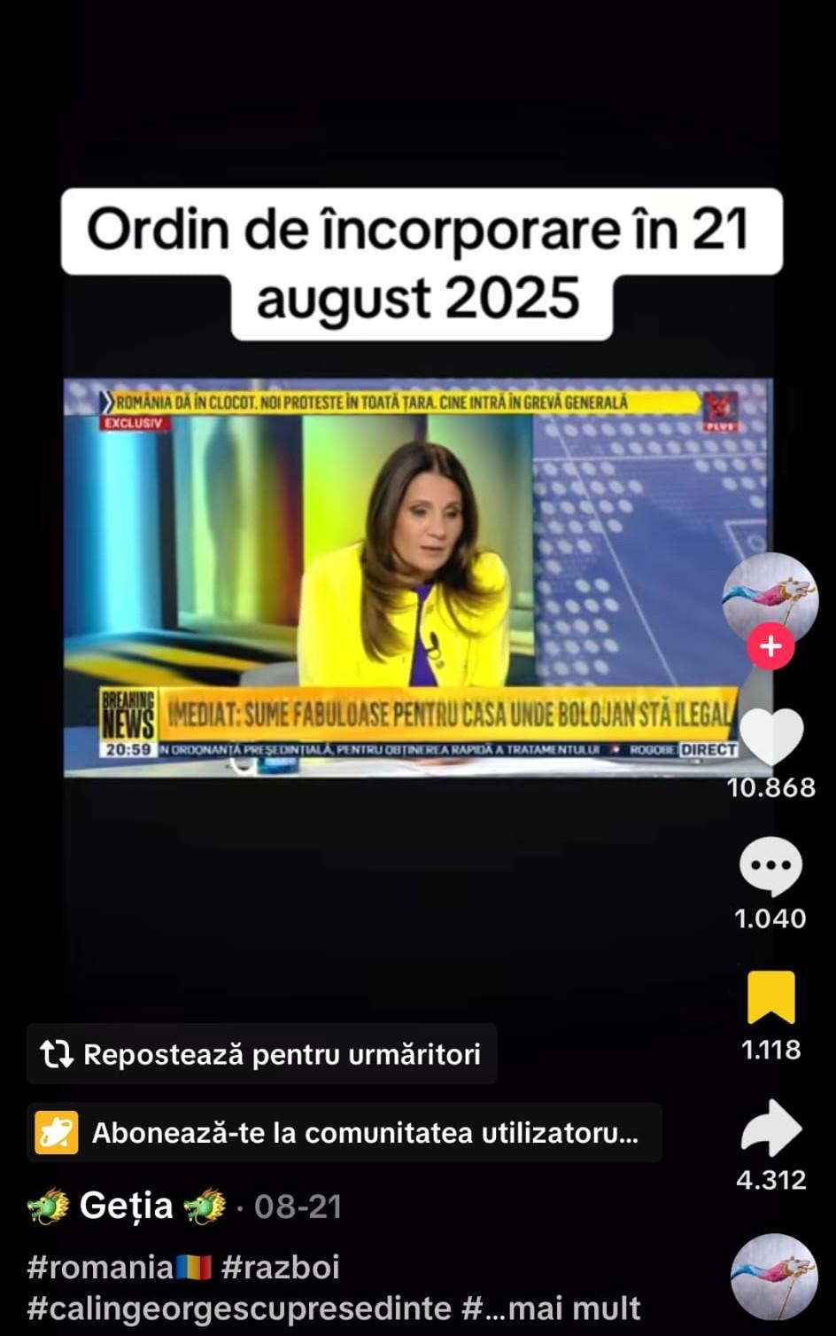 România nu a intrat în război miercuri, dar a început o altă campanie de manipulare pe Tiktok : minciuna cu noul Covid 1004071