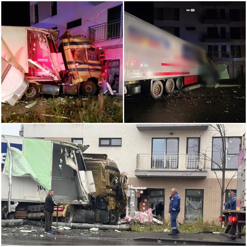 Accident teribil în Cluj-Napoca. Un TIR s-a oprit într-un bloc, după ce a lovit două maşini parcate: "Aşa ceva n-am văzut" 1006401