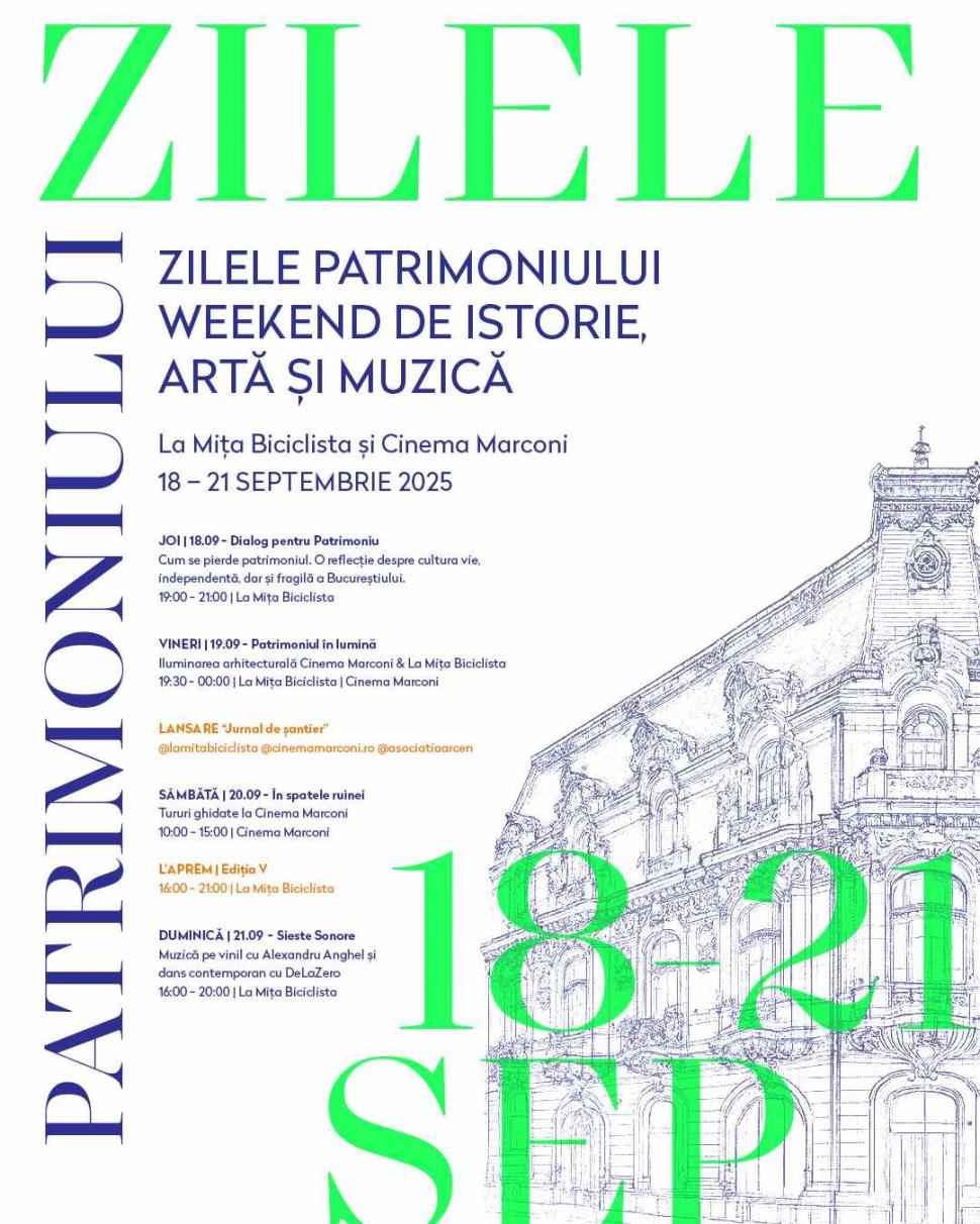 Bucureștiul își celebrează patrimoniul: patru zile de artă, muzică și istorie la Mița Biciclista și Cinema Marconi 1007682