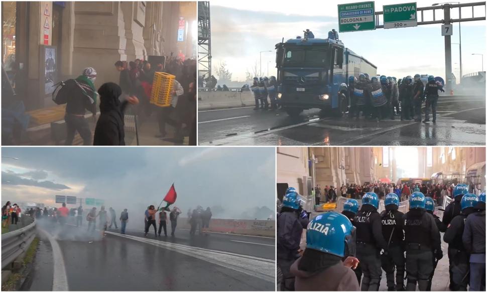 Proteste uriașe pro-Palestina în Italia. Protestatarii se bat cu polițiștii. Grevele sindicatelor și școlilor paralizează țara 1009198